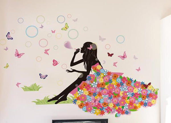 Pretty 3D Girl Fairy & Flowers Wall Mural
