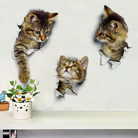 Fun 3D Kitten Poking Through Wall  Decals - LIMITED SUPPLY