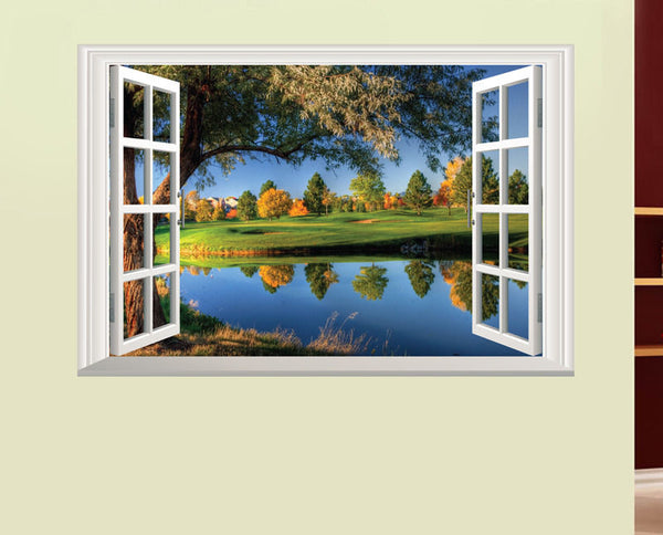 3D Wonder Window Blue Lake Water View Decor