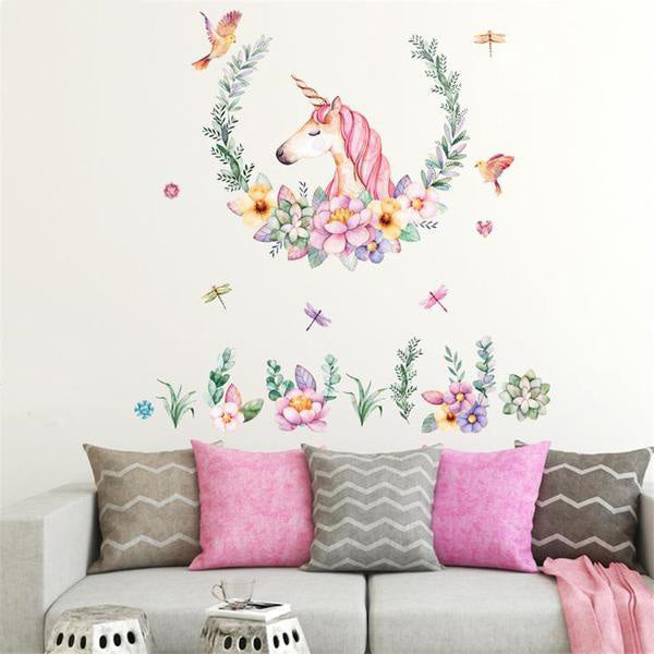 Unicorn Flower Birds Wall Mural