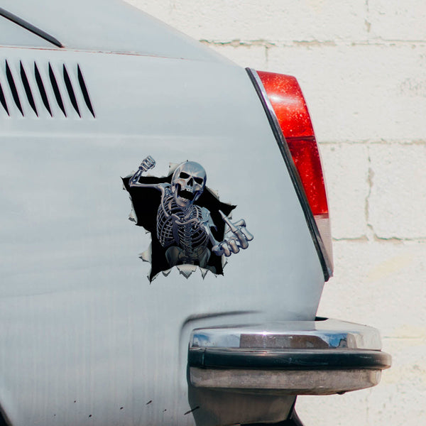 Thrilling Skeleton Busting Out Car Decal