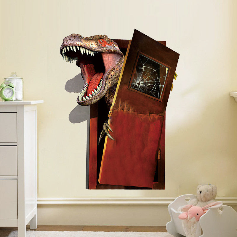 3D Dinosaur Through Door Wall Decal
