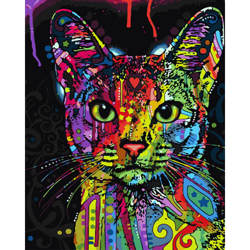 Abstract Colorful Cat DIY Paint By Numbers Oil Painting