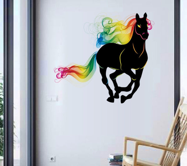 3D Majestic Black Rainbow Horse Wall Decal