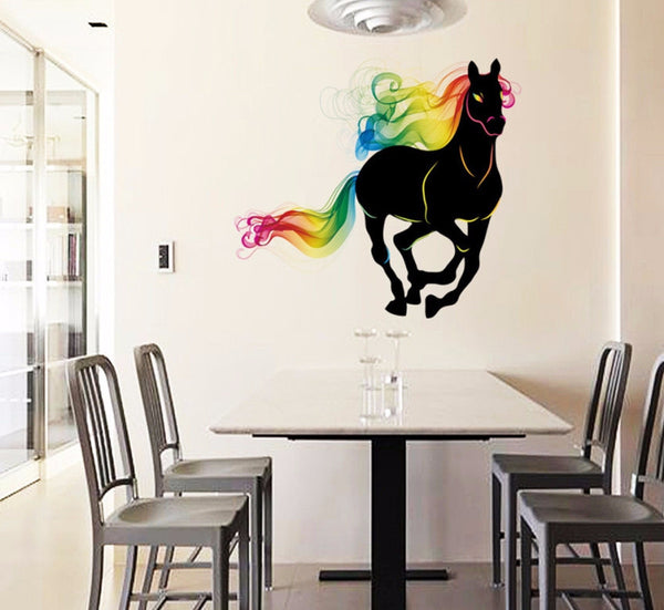 3D Majestic Black Rainbow Horse Wall Decal