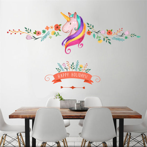 Colorful Flower Unicorn Wall Art