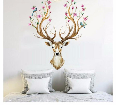 Beautiful 3D Plum Flower Deer Wall Decal