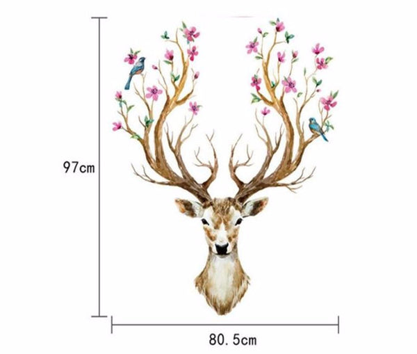 Beautiful 3D Plum Flower Deer Wall Decal