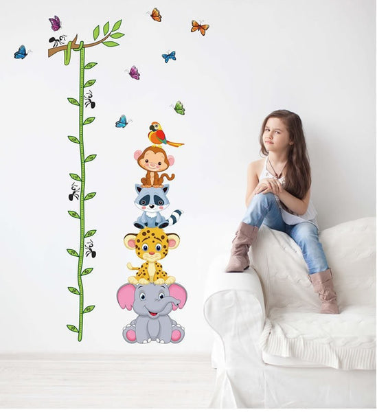 Cute Animals Stack Height Measure Wall Decal