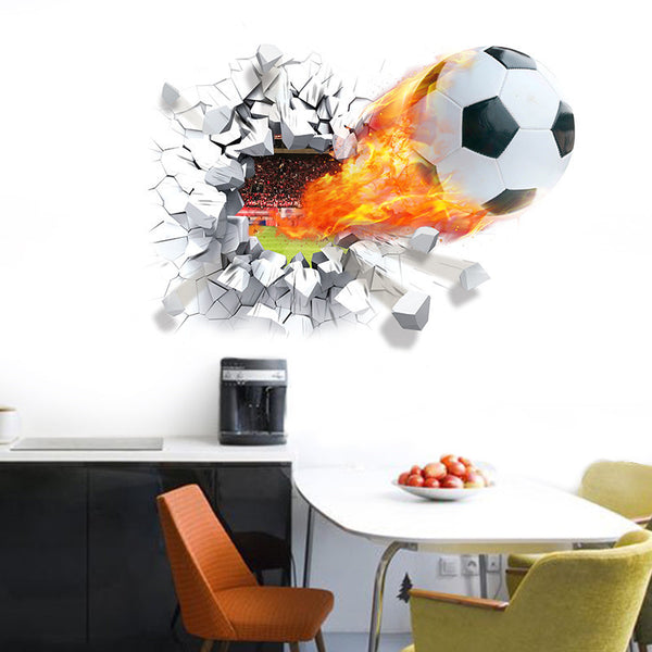 3D Soccer Ball Through The Wall Decal - Limited Time