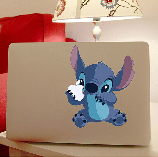 Cute Stitch Holding Apple MacBook Decal