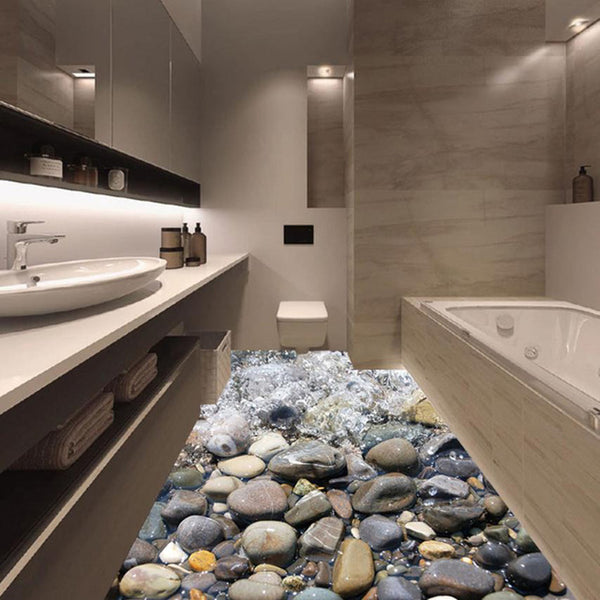 3D Bathroom Beach Stone Floor Decal